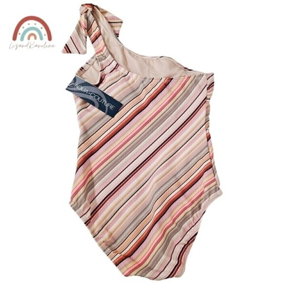 New! Aqua Couture One Shoulder Boho Stripes Tie Knot Bow One Piece Swimsuit - Picture 3 of 12